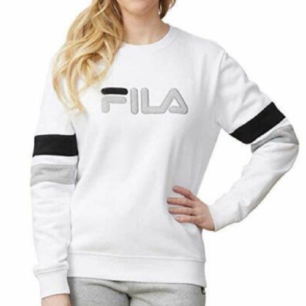 Fila Natalie Crewneck Sweatshirt Fleece Lined White Size Medium